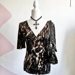 Brown‎ Wrap Top, Y2K 2000s Minimalist Grunge Baddie Small Casual Vintage